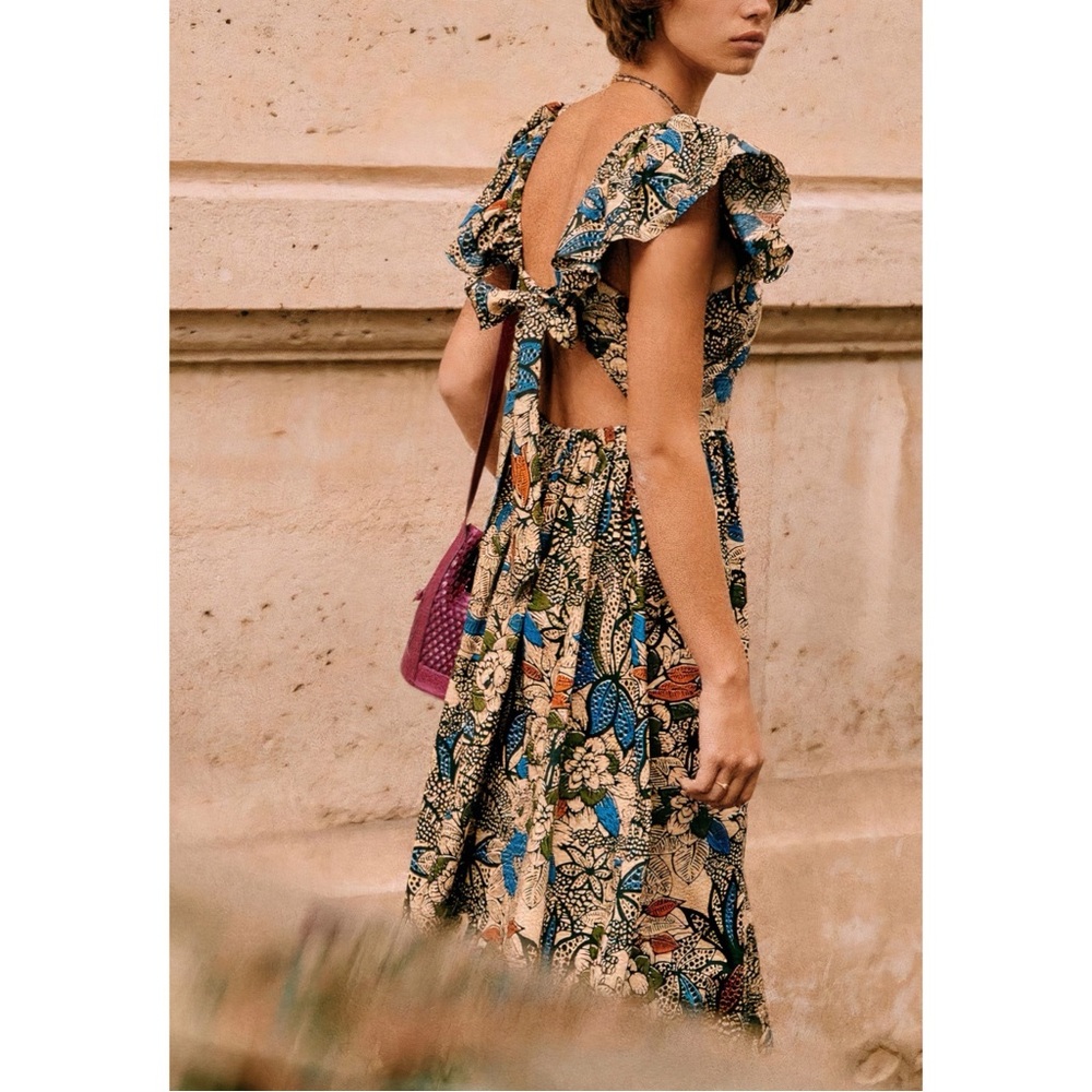 Sezane Midi Floral Short-Sleeve Melville Dress